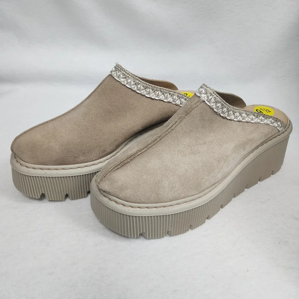 Carlo Pera Chunky Platform Clog Mules Womens 9.5 Beige Leather Slip On Casual